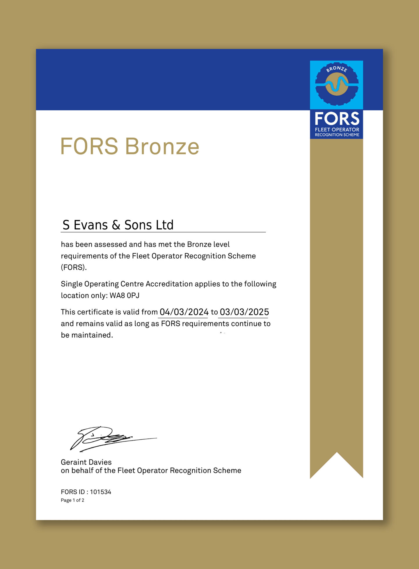 FORS Gold Accredited 3
